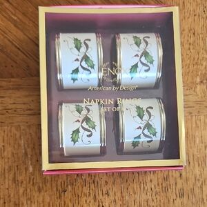 Lenox Holly Design Napkin Rings Set
